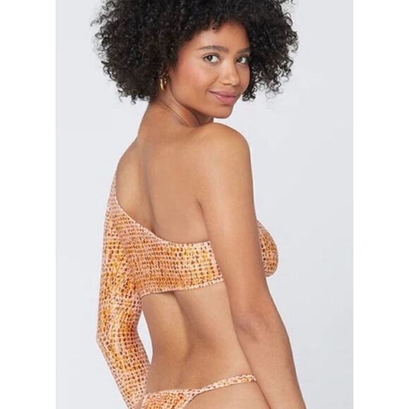 L*Space Women's One-Shoulder Summer Swim Cardi Rash Guard Top Size L Orange NWOT - Picture 2 of 7